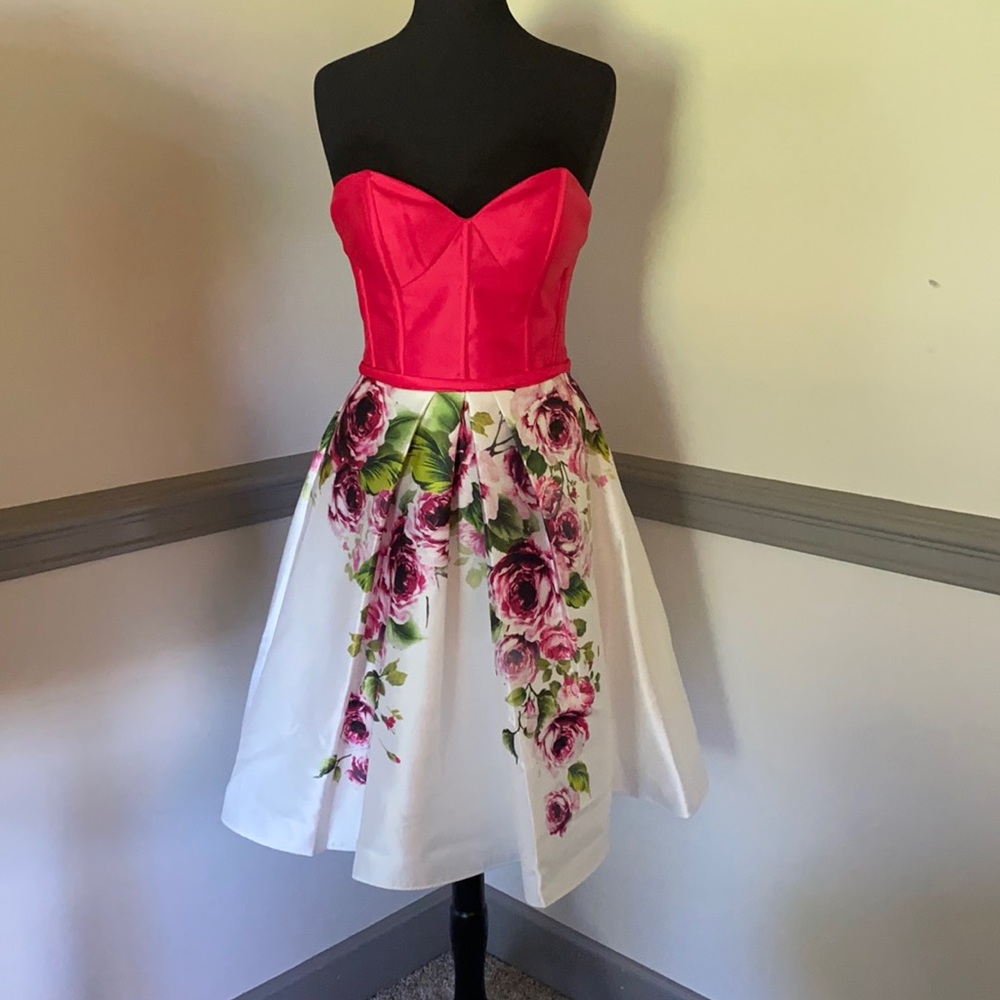 White/pink/Floral Prom/hoco formal dress